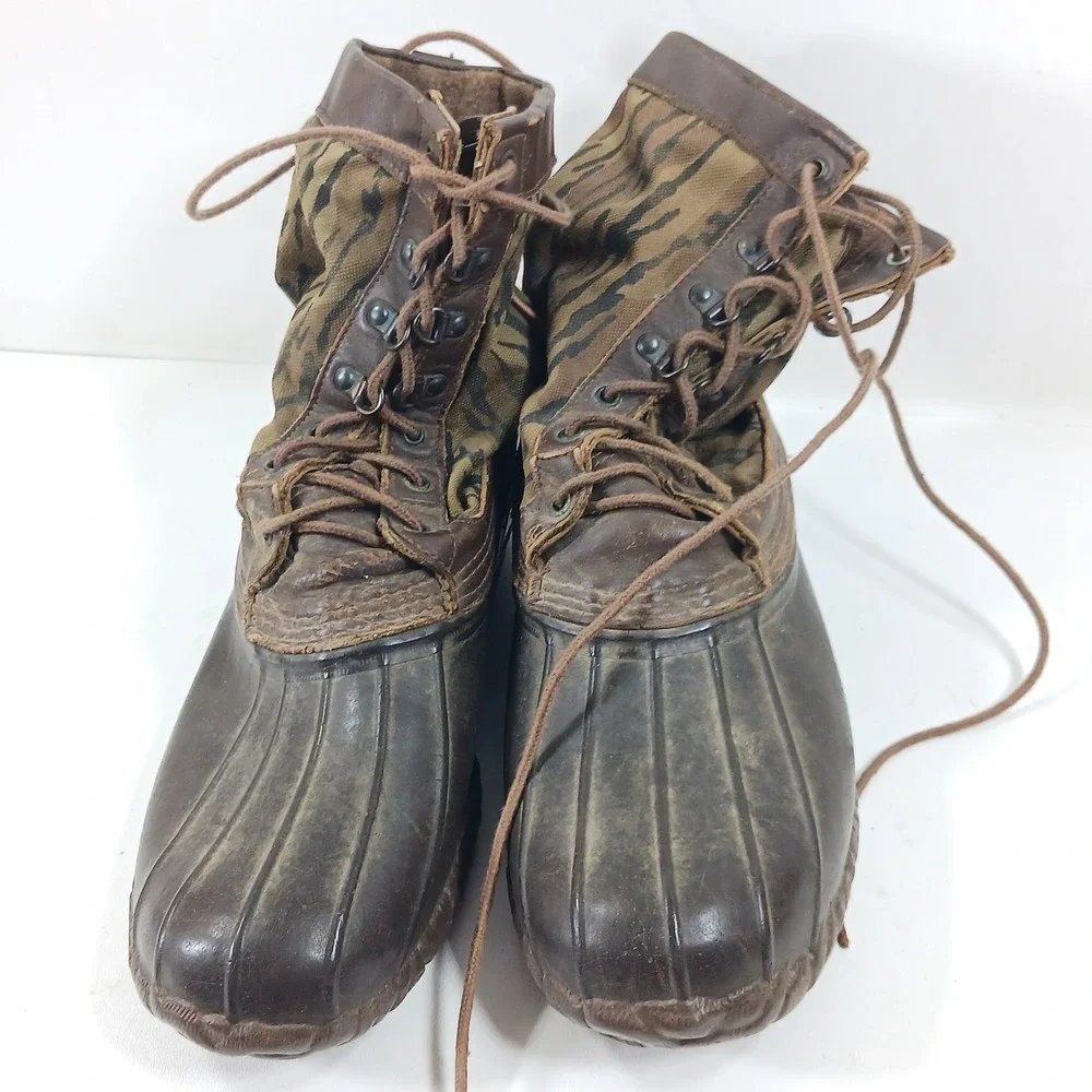 LaCrosse Vintage Duck Boots Mens Tiger Stripe Camo Rubber Waterproof Made in USA